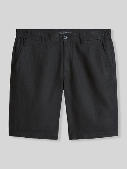 Produktfoto, Regular Fit Shorts aus reinem Leinen Modell 'RESO JOGGER' von Marc O'Polo, ciemny jednolity kolor, kieszenie boczne i pasplowane, materiał czysty len, elegancka faktura