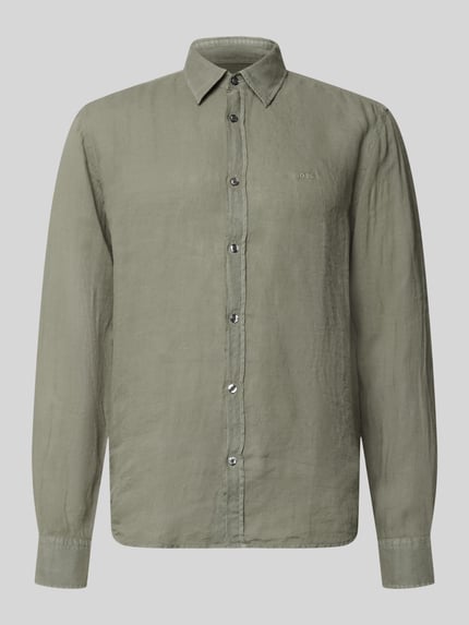 Productfoto, Regular Fit vrijetijdshemd uit puur linnen Model 'RELEGANT' van BOSS, effen look, kentkraag, lange mouw, flammégaren, label stitching