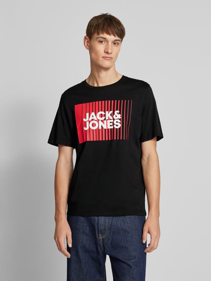 JACK & JONES t-shirt z nadrukiem z logo model 'CORP' Czarny 4