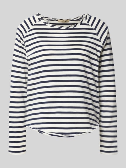 Productfoto, Longsleeve uit pure katoen van Esprit, regular fit, ronde hals, afgeronde zoom, ruglengte maat S 52 cm, blauw-wit gestreept