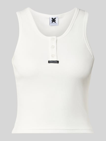 Slim fit top van katoenmix met logoprint Shop The Look MANNEQUINE