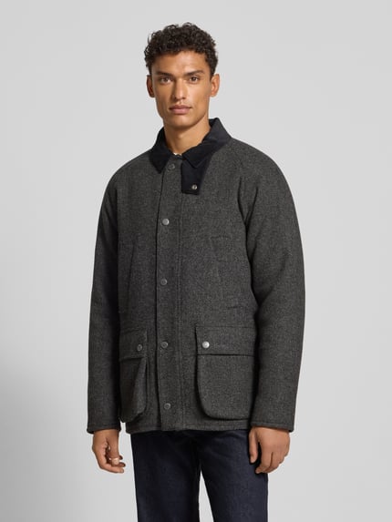 Barbour Regular fit wollen jack met corduroy, model 'BEDALE' Antraciet - 4