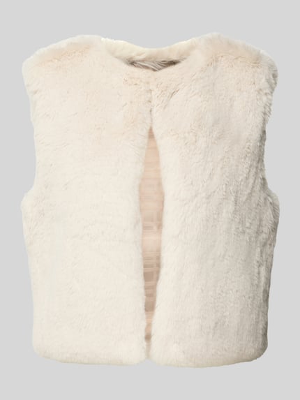 Produktfoto, Weste aus Kunstfell mit Rundhalsausschnitt von Milano Italy in Creme, weiche Textur, Regular Fit, Vorderansicht, Damenmode