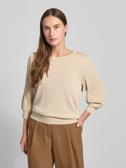 FREE/QUENT Sweter z dzianiny z prążkowanymi wykończeniami model ‘GLITTA’ Złamany biały 4