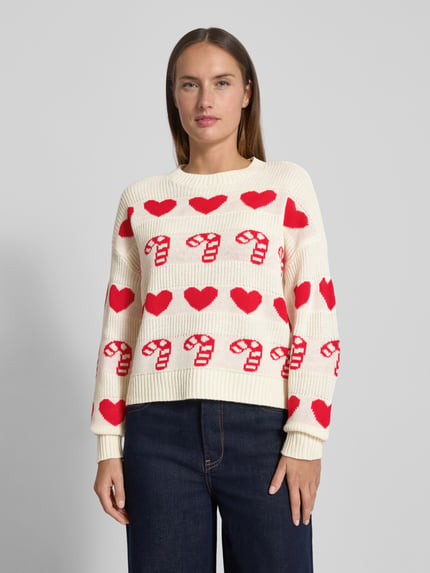 VERO MODA Regular Fit Weihnachtspullover mit Rundhalsausschnitt Modell 'CANDYHEARTS' Offwhite 4