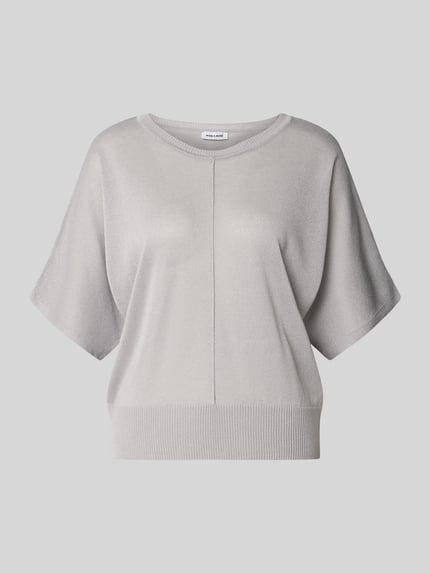 Produktfoto, Relaxed Fit Oberteil aus Viskose-Mix in Strick-Optik von More & More, kolor jasnoszary, półrękaw, okrągły dekolt, elastyczny dół, długość tyłu 56 cm w rozmiarze 36, długość rękawa 25 cm, tekstura dzianinowa