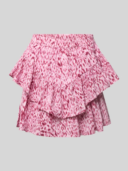 Productfoto, minirok met volantzoom van puur katoen in A-lijn, elastische band, model 'Vildea' van mbyM, roze-witte print