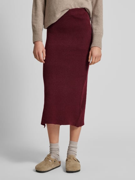 VERO MODA Gebreide midirok met loopsplit, model 'WHITNEY' Bordeaux - 4