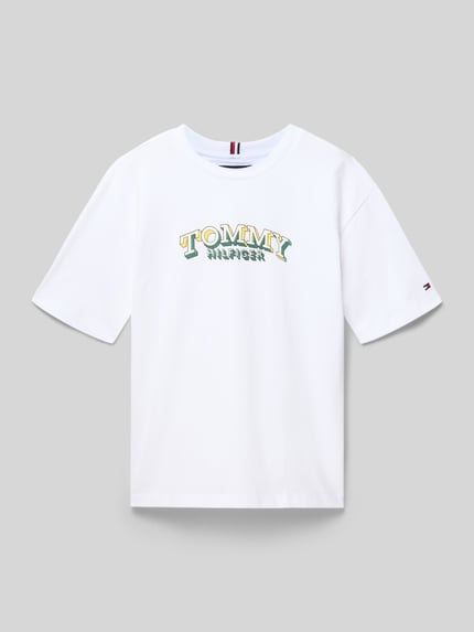 Produktfoto, Regular Fit T-shirt uit puur katoen van Tommy Hilfiger Teens, look: effen kleuren, labelprint, logostitching, ronde hals, korte mouw