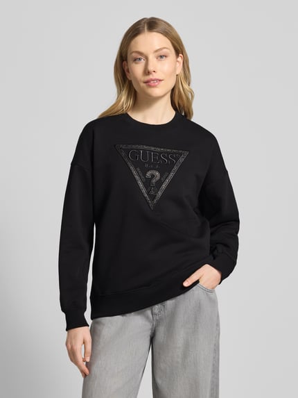 GUESS Sweatshirt mit Rundhalsausschnitt und Label-Stitching Black 4