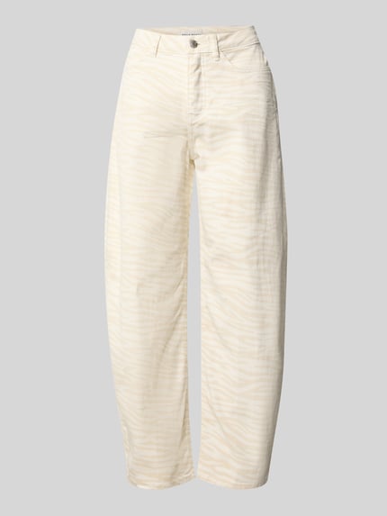 Productfoto, Barrel Fit Jeans met animal-print model 'Mari Clear Zebra' van OPUS PANTS, katoenmix met stretch, beige-wit patroon, zachte textuur
