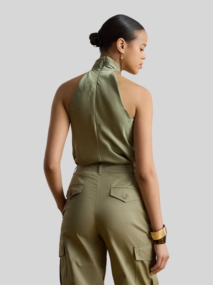 Lauren Ralph Lauren Top o kroju slim fit z wycięciem z wiązaniem na szyi Khaki 5