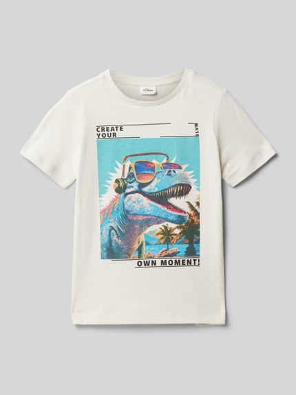 s.Oliver RED LABEL Regular fit T-shirt van puur katoen met motiefprint Ecru - 1