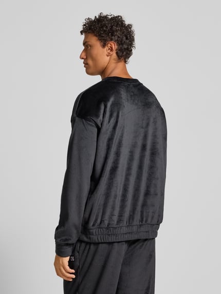 HUGO Bluza o kroju relaxed fit z aksamitnym prążkowaniem Czarny 5