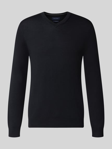 Christian Berg Men Strickpullover aus Woll-Mix mit V-Ausschnitt Black 2
