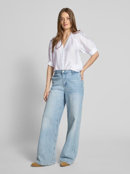 Cph Muse Regular Fit Bluse mit V-Ausschnitt und Häkelspitze Offwhite 1