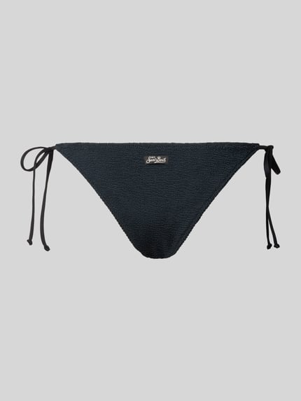 Produktfoto, Bikini-Hose mit Strukturmuster Modell 'Virgo' von MC2 Saint Barth, Elastischer-Material-Mix, dunkelblau, Zierschleifen.