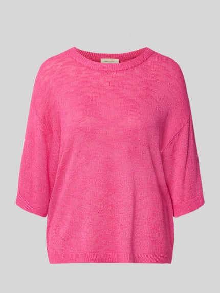 Produktfoto, Relaxed Fit Pullover aus Viskose-Mix Modell 'Vicki' von FREE/QUENT in Pink, Stick-Optik, 1/2-Arm, semitransparent