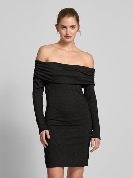 ONLY Minikleid mit Carmen-Ausschnitt mit Glitzerfaden Modell 'ROMA' Metallic Black 4