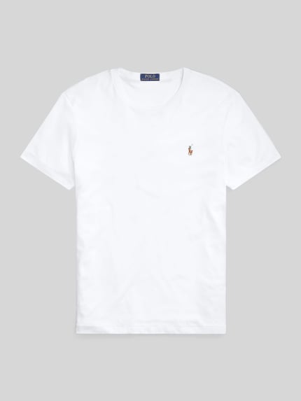 Productfoto, Slim Fit T-Shirt uit pure katoen van Polo Ralph Lauren, effen, korte mouw, ronde hals, logo-stiksel, herenmode.