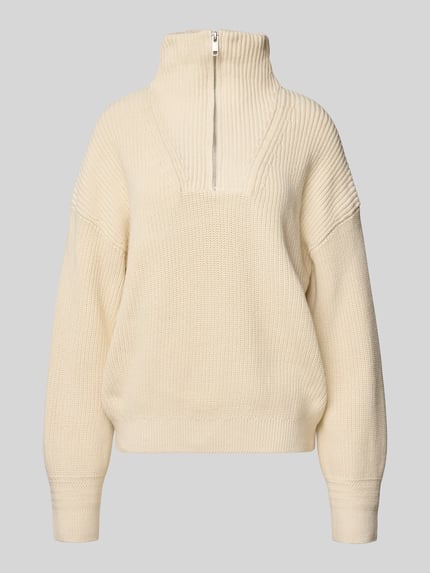 Jake*s Casual Sweter z dzianiny z kołnierzem Écru 2