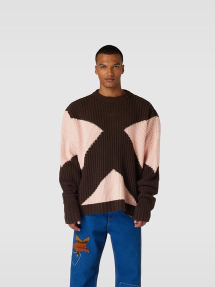 GmbH Oversize’owy sweter o wyglądzie dzianiny Ciemnobrązowy 4