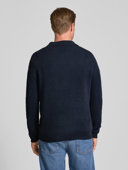 Forét Regular fit poloshirt van wolmix met knoopssluiting Donkerblauw - 5