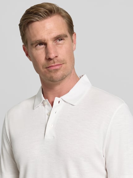 HUGO Koszulka polo o kroju slim fit z mieszanki lyocellu i lnu model 'DULINEN' Złamany biały 3