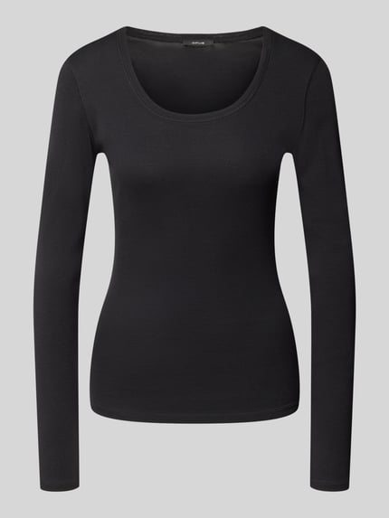 OPUS bluzka z długim rękawem o kroju slim fit z mieszanki bawełny i modalu model 'Sorana' Czarny 2