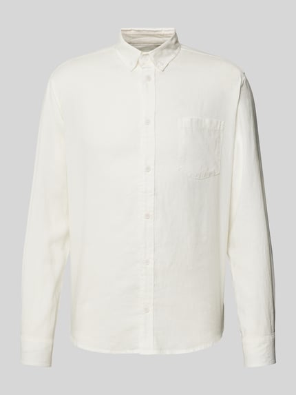 Thinking Mu Koszula casualowa o kroju regular fit z kieszenią na piersi model ‘WHITE HEMP ANT’ Złamany biały 2