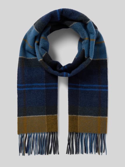 Barbour Schal aus Lammwolle mit Fransenabschluss Dunkelblau 1