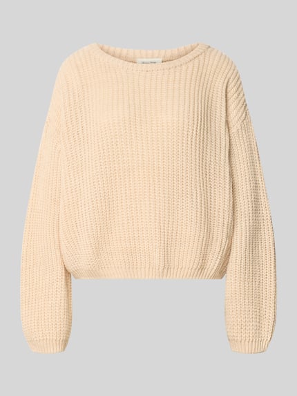 Produktfoto, Oversized Strickpullover aus Leinen-Mix von American Vintage in Beige mit grober Struktur, Rundhalsausschnitt, gerippter Saum, Damenmode
