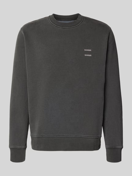Produktfoto, Sweatshirt mit Logo-Print Modell 'JOEL' von Samsøe Samsøe, bawełniana mieszanka, krój relaxed fit, ciemnoszary, prążkowany dekolt, nadruk z logo