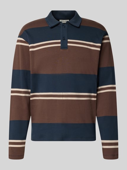 Produktfoto, Poloshirt aus reiner Baumwolle mit Polokragen Modell 'ASMUS' von Casual Friday, braun-blau gestreift, Regular Fit, langärmlig, strukturierte Oberfläche