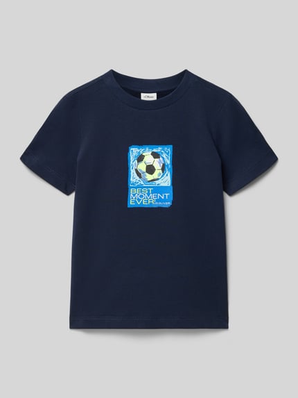 Produktfoto, Regular Fit T-Shirt aus reiner Baumwolle von s.Oliver RED LABEL, Optik: Unifarben, Motiv-Print mit Label-Schriftzug, Rundhals, Kurzarm, Materialverarbeitung: Jersey