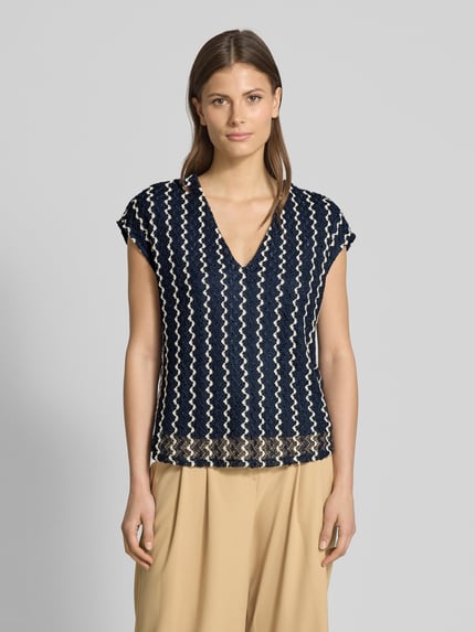 VILA T-shirt z dekoltem w serek model ‘ELLEN’ Granatowy 4