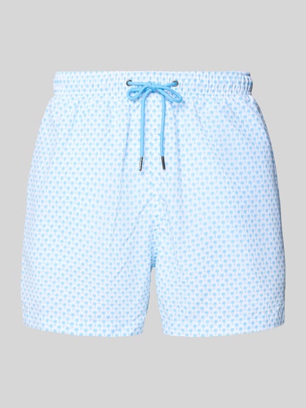 Produktfoto, Badehose mit Gesäßleistentasche von MCNEAL in Hellblau-Weiß mit Kordelzug, Logo-Stitching, Loose-Fit, elastischer Bund für Herren
