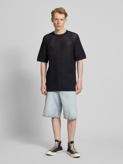 JACK & JONES Bluzka z dzianiny z okrągłym dekoltem model ‘ALMERIA’ BLACK 1