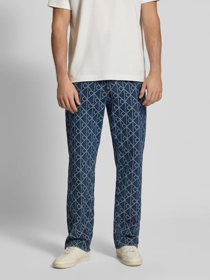 Calvin Klein Jeans Jeansy z prostą nogawką i detalem z logo Jeansowy niebieski 4