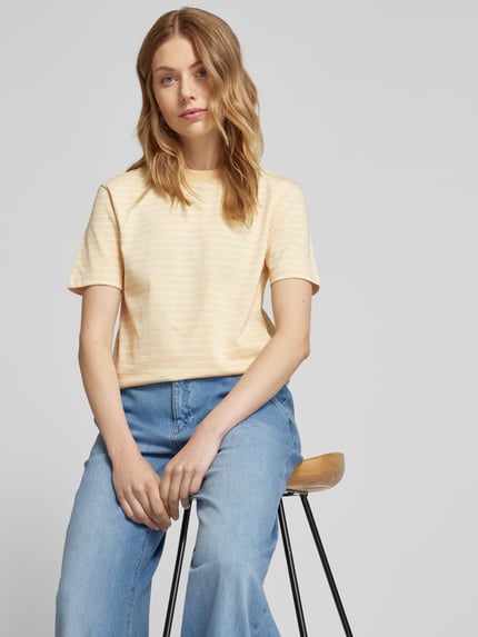 Jake*s Casual T-Shirt mit Streifenmuster Hellgelb 3