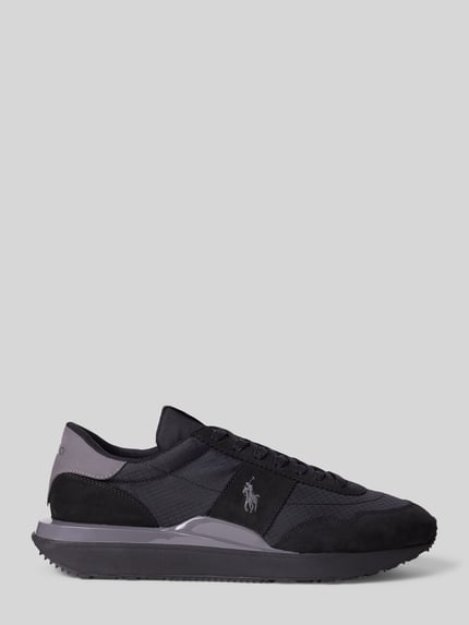 Productfoto, Low Top Sneaker aus echt leder van Polo Ralph Lauren in effen zwart met profielzool, ronde neus, labelprägung, logo-stitching, logo-patch, vetersluiting, mesh- en suèdine-details