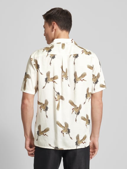Lindbergh Modern fit vrijetijdsoverhemd met all-over motief, model 'Tencel' Offwhite - 5