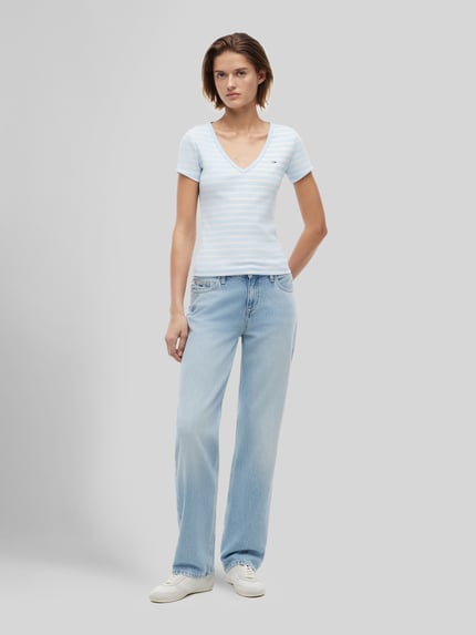 Tommy Jeans t-shirt o kroju slim fit z mieszanki bawełny Jasnoniebieski 1