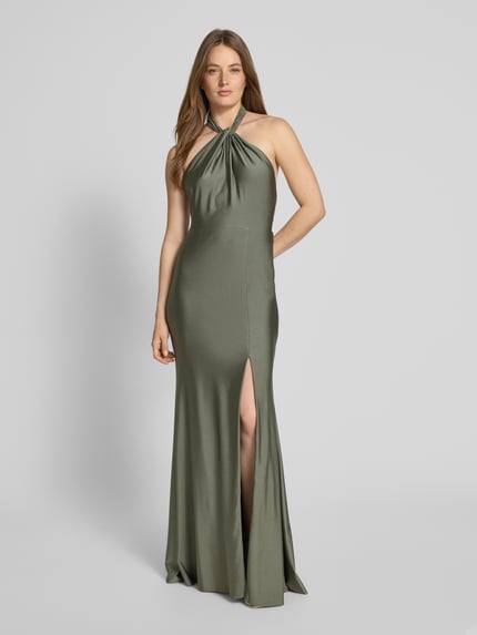 Laona Neckholder-Abendkleid mit Knotendetail und Gehschlitz Oliv 4