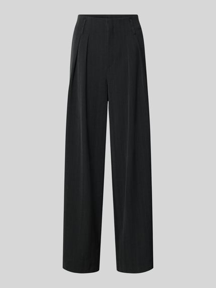 Productfoto, donkere wijde broek met hoge taille, rechte pijpen, lichte streepstructuur, High Waist Stoffhose mit weitem Bein Modell 'Luna' van My Essential Wardrobe, materiaal-mix met viscose.