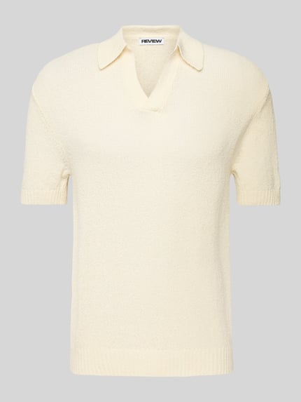 REVIEW Gebreid shirt met polokraag en V-hals Ecru - 2
