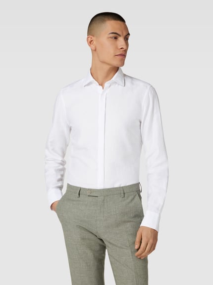 ETERNA Slim Fit Premium Smokinghemd mit Leinen-Anteil Weiss 4
