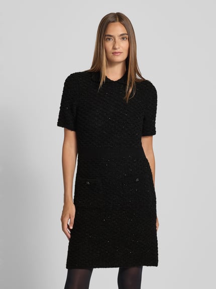 Marc Cain Knielange jurk met alpaca en pailletten Zwart - 4