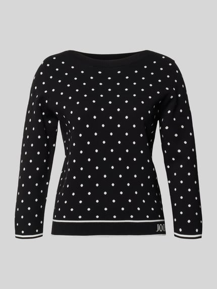 Produktfoto, schwarzer Strickpullover aus Viskose-Mix Modell 'Konstantina' von JOOP! mit weißen Punkten, gerippten Abschlüssen und Rundhalsausschnitt