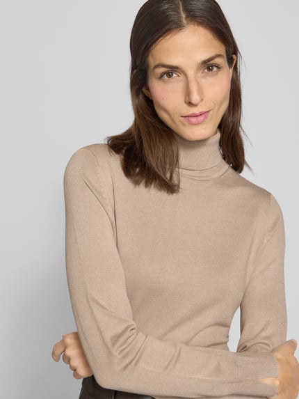 COMMA Slim Fit Rollkragenpullover mit gerippten Abschlüssen Taupe 3